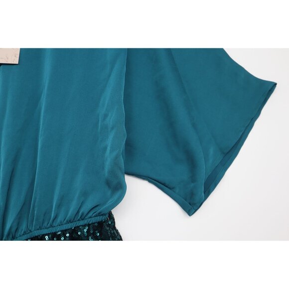 NWT Teal Emery Rose Sequin Romper With Short Dolman Sleeves & Tie Waist - Size M - Picture 4 of 11
